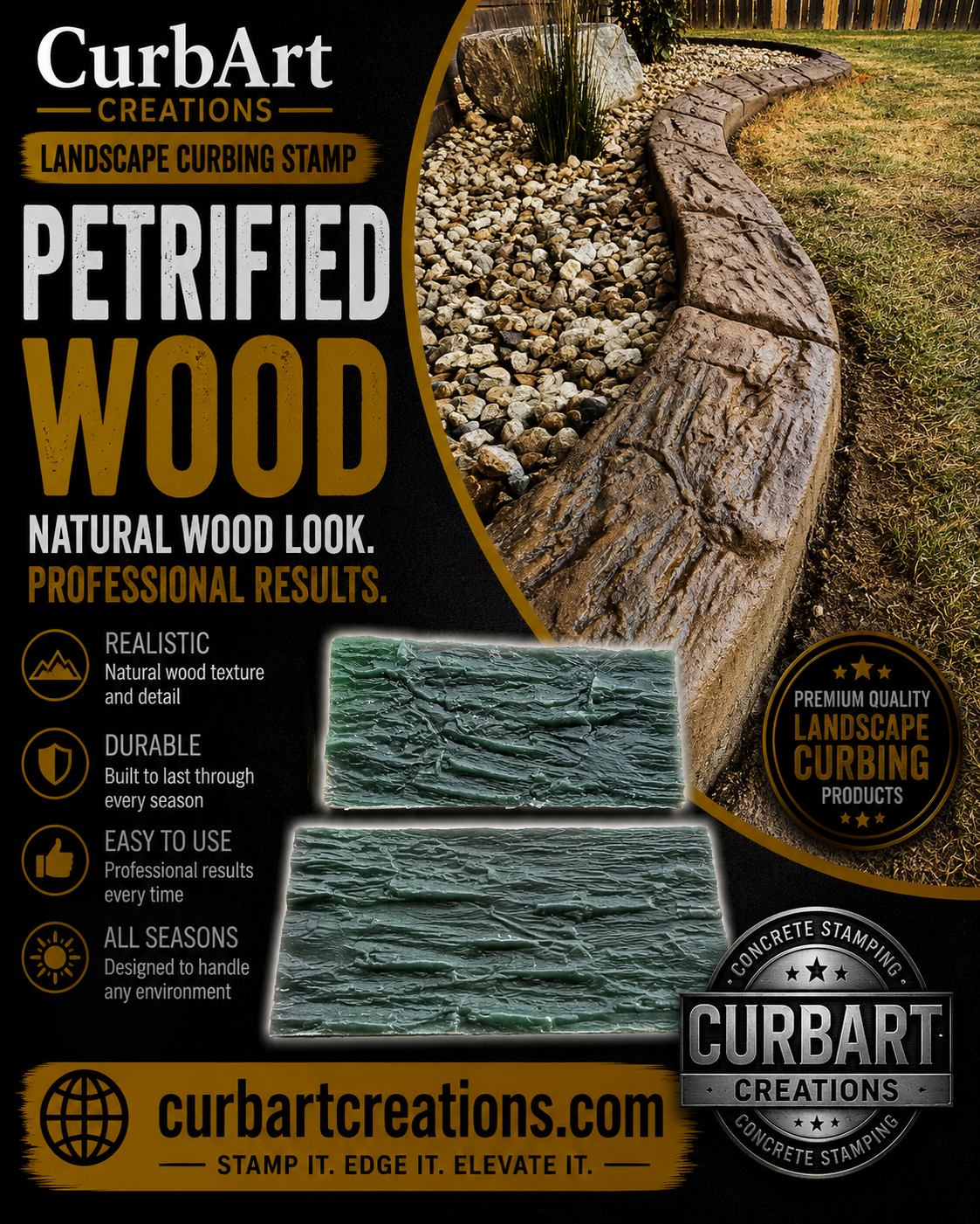Petrified Wood Concrete Stamp & Trowel Set (2 Unique Textures)