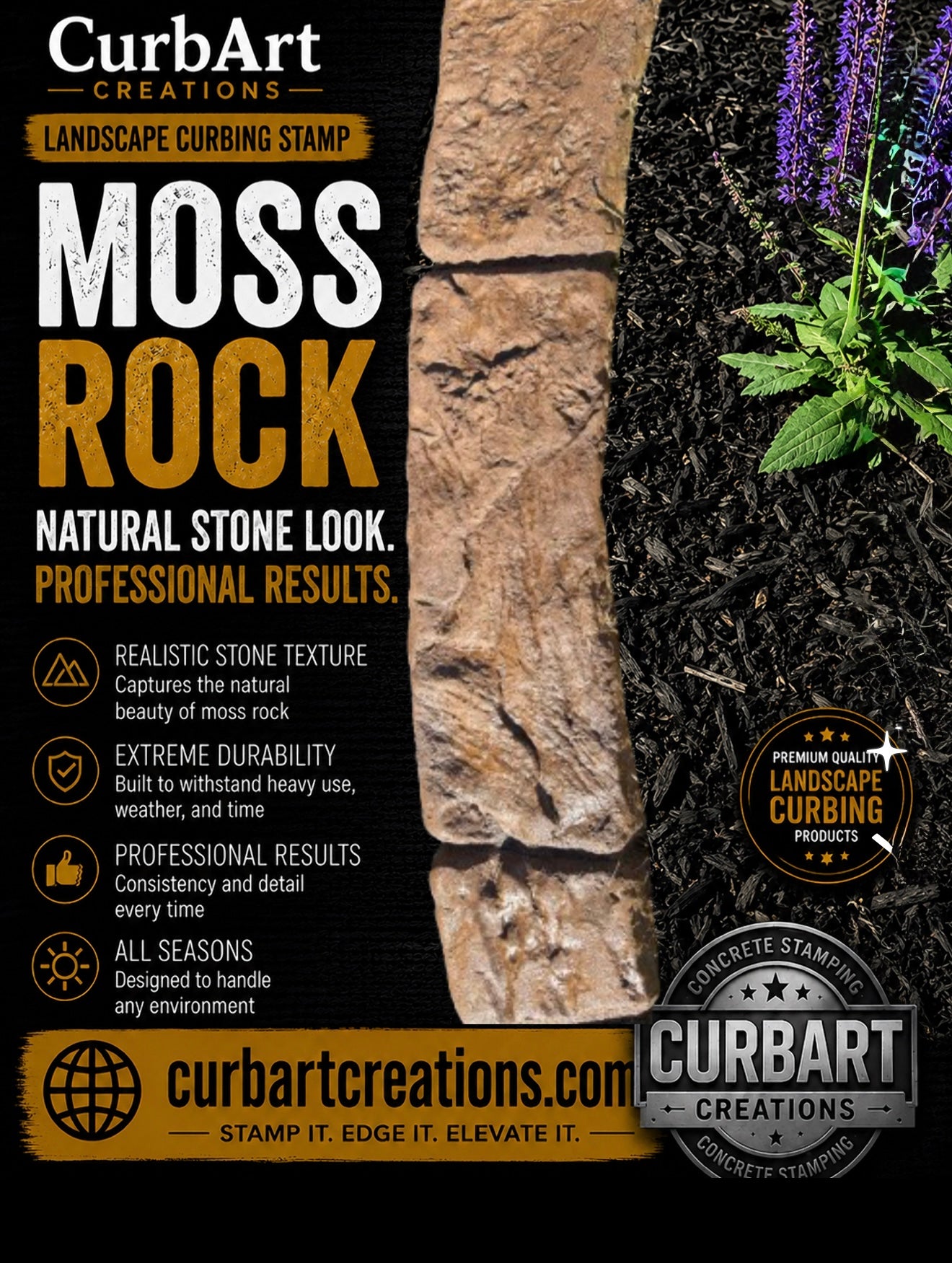 Natural Moss Rock Concrete Stamp- realistic Stone Texture for Decorative Curbing & Vertical concrete