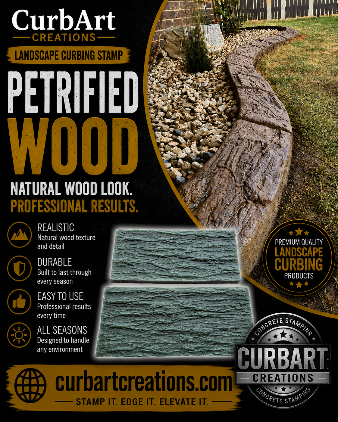 Petrified Wood Concrete Stamp Set (3-Piece System)