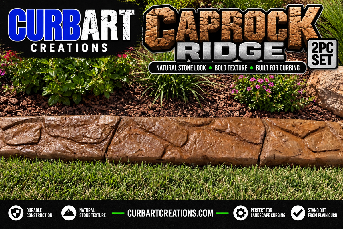 Caprock Ridge 2-piece landscape curbing stamp set natural stone texture finished concrete curb
