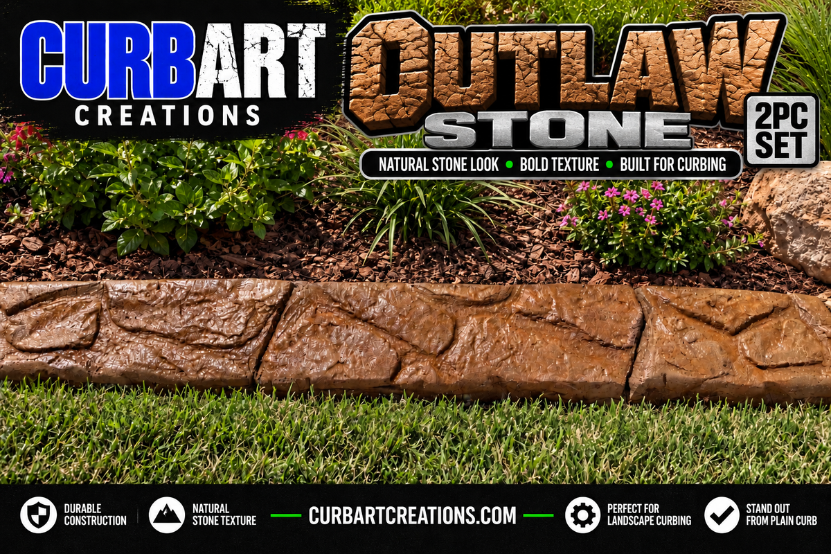 Outlaw stone 2-piece landscape curbing stamp set natural stone texture finished concrete curb