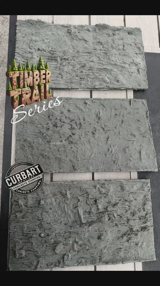 front view of the timber trail 3 stamps series, has tones of texture to mimic natural wood used in landscape curbing and vertical work.